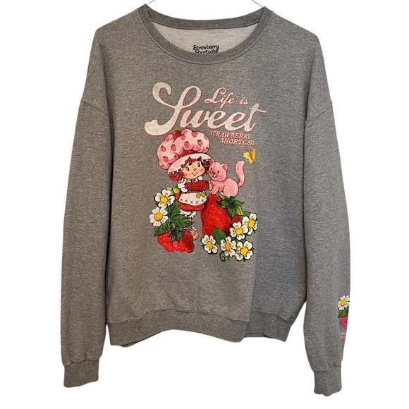 Strawberry Shortcake Women's Life Is Sweet Crewneck Sweatshirt in Gray L Kawaii - Picture 2 of 12